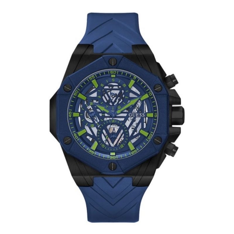 jam tangan pria original GUESS GW0579G3 BLUE BLACK RUBBER STRAP