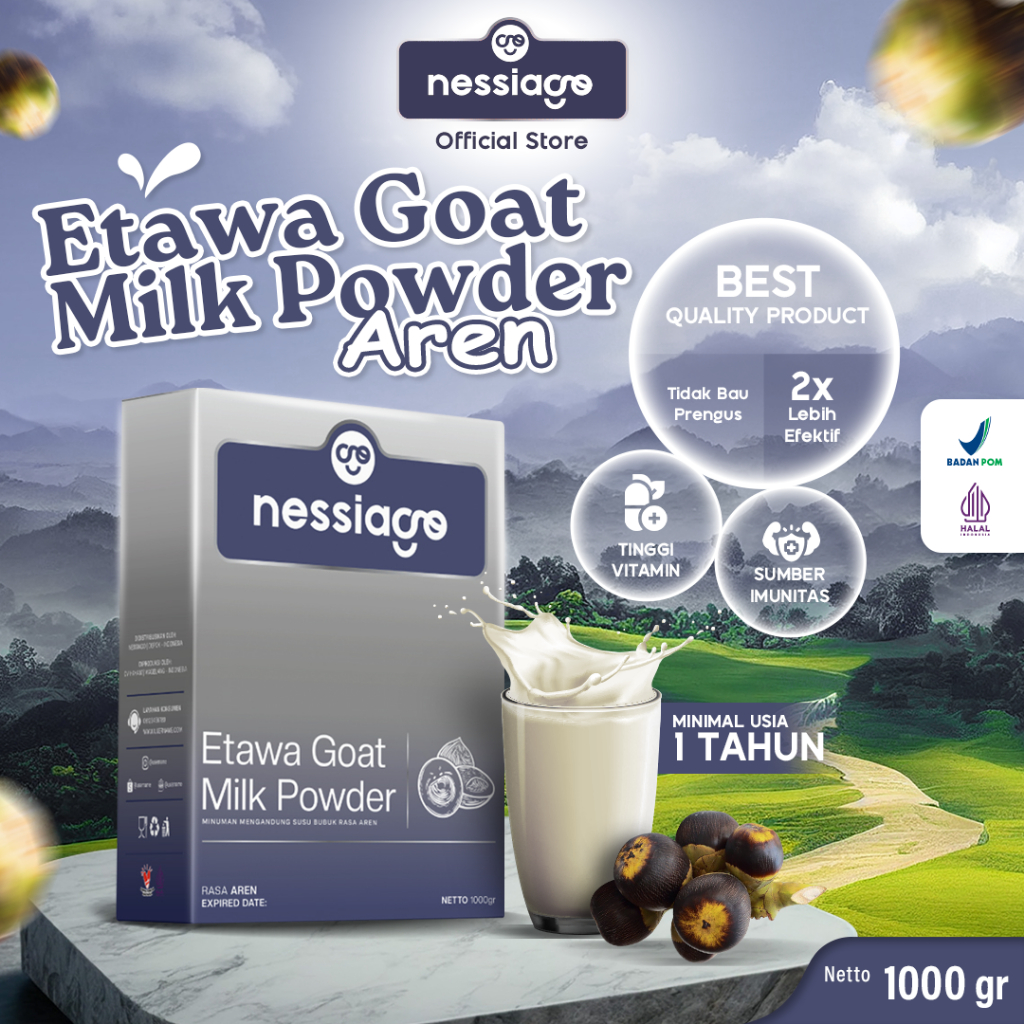 

Nessiago Susu Kambing Etawa Bubuk 1 KG Rasa Gula Aren | Ettawa Goat Milk Powder Drink COD Natural Asli Herbal Pemulihan Pengobatan Sesak Nafas Paru Paru Asam Urat Saraf Kejepit Alergi Rematik Perkokoh Tulang Gigi Lansia Orang tua BalitaTerjangkau tunai