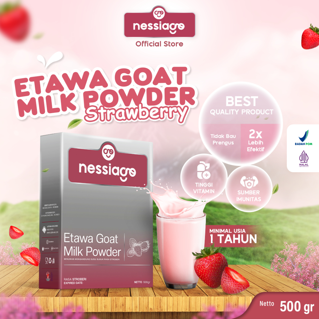 

Nessiago Susu Kambing Etawa Bubuk 1/2 KG Rasa Strawberry | Ettawa Goat Milk Powder Drink COD Natural Asli Herbal Pemulihan Pengobatan Sesak Nafas Paru Paru Asam Urat Saraf Kejepit Alergi Rematik Perkokoh Tulang Gigi Lansia Orang tua BalitaTerjangkau tunai