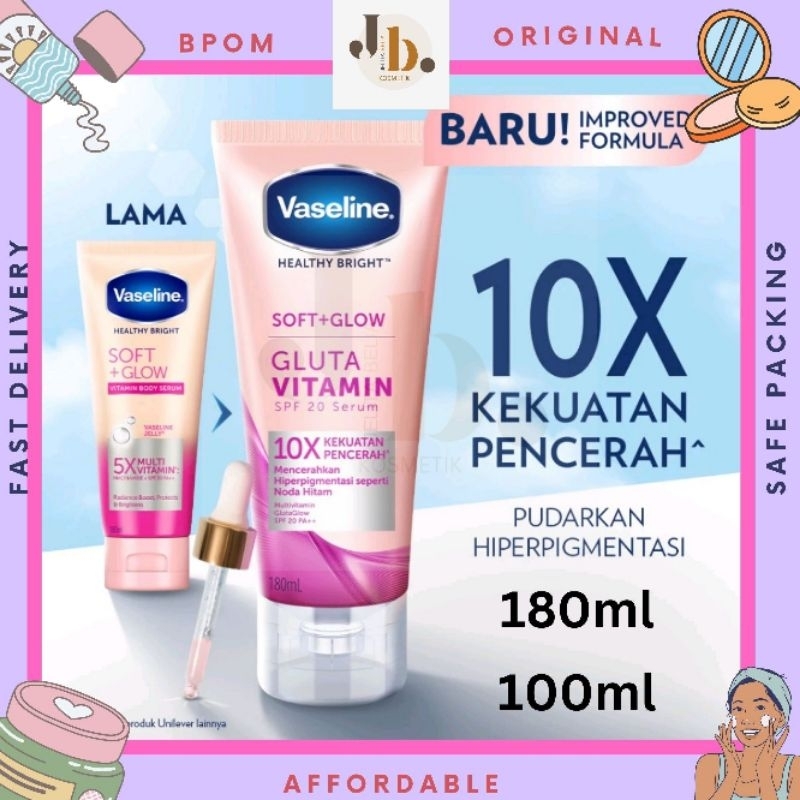 JB KOSMETIK |BANTING HARGA MURAH POL Vaseline Healthy Bright Soft Glow Gluta Vitamin 180 atau 100 ml