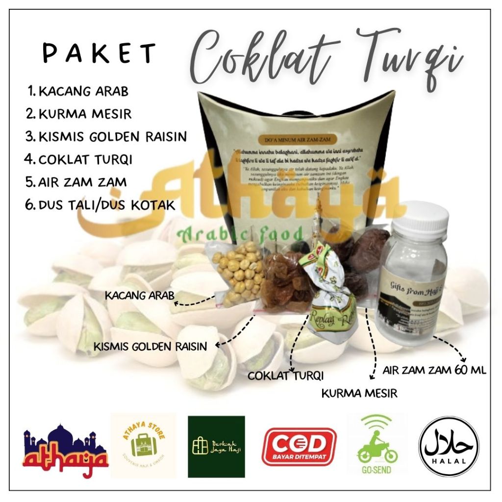 

PAKET Oleh Oleh Haji Umroh Souvenir Kardus Isi Air Zam Zam Kurma Mesir Kismis Kacang Arab Coklat