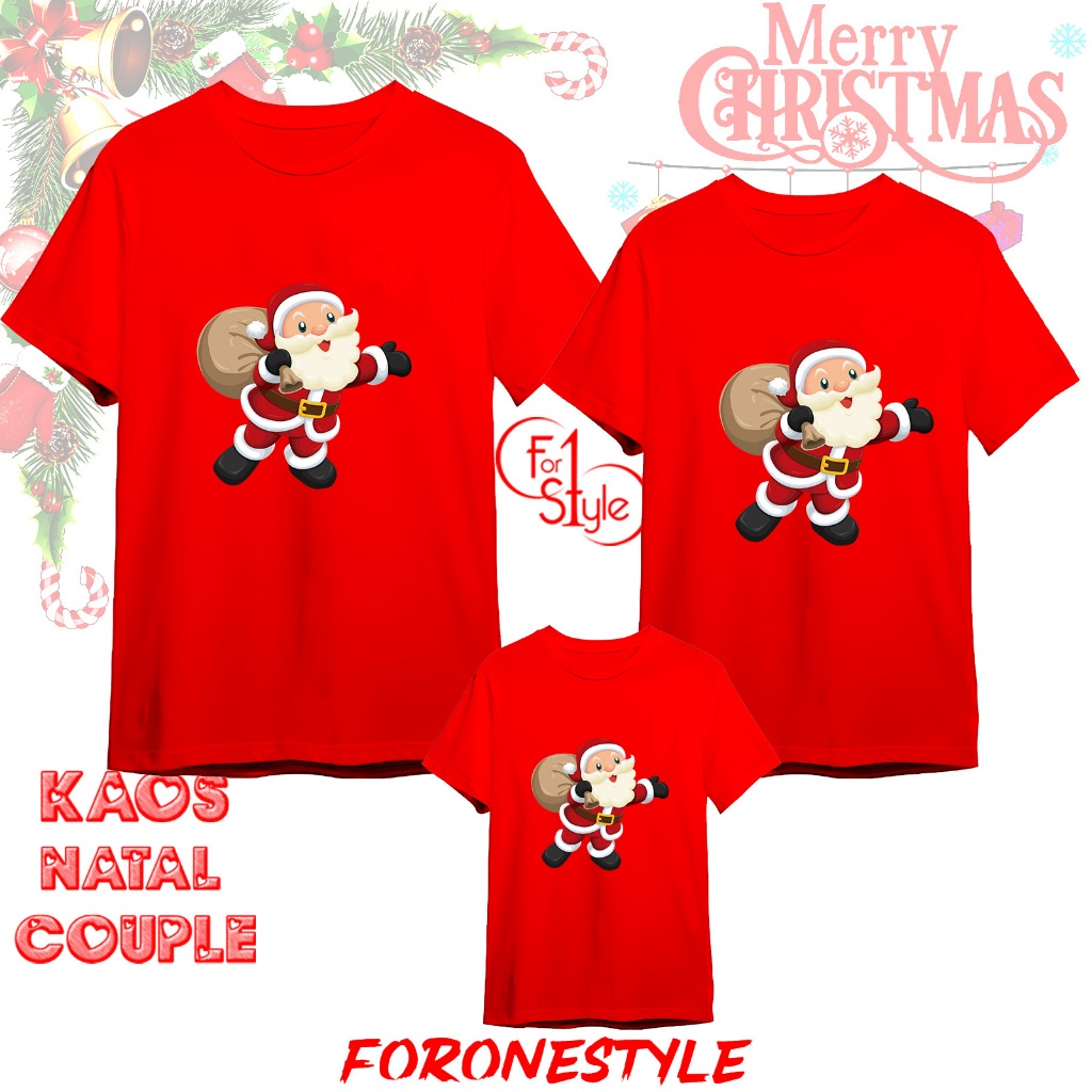 KAOS SANTA NATAL MERRY CHRISTMAS 2023 2024 TYPE 12 - KAOS NATAL COUPLE - Size 2-10 INFO, Hijau fuji 