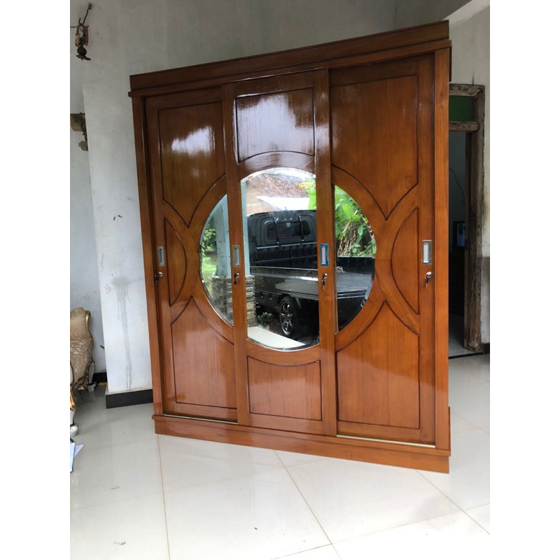 lemari pakaian  pintu sliding kayu jati asli
