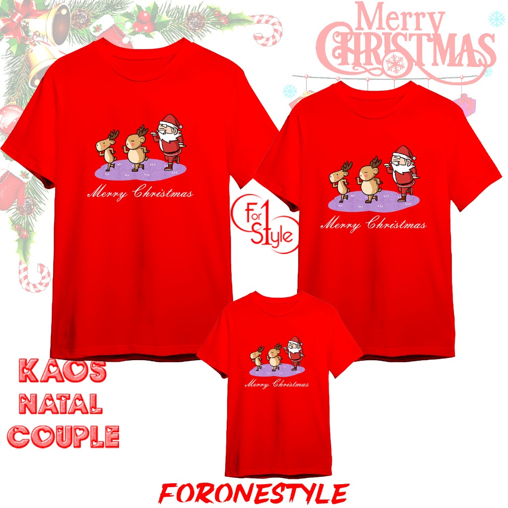 Baju KAOS NATAL DEER SANTA BARIS AIR 2023- Kaos Natal Keluarga Family Couple - Kaos Merry Christmas 