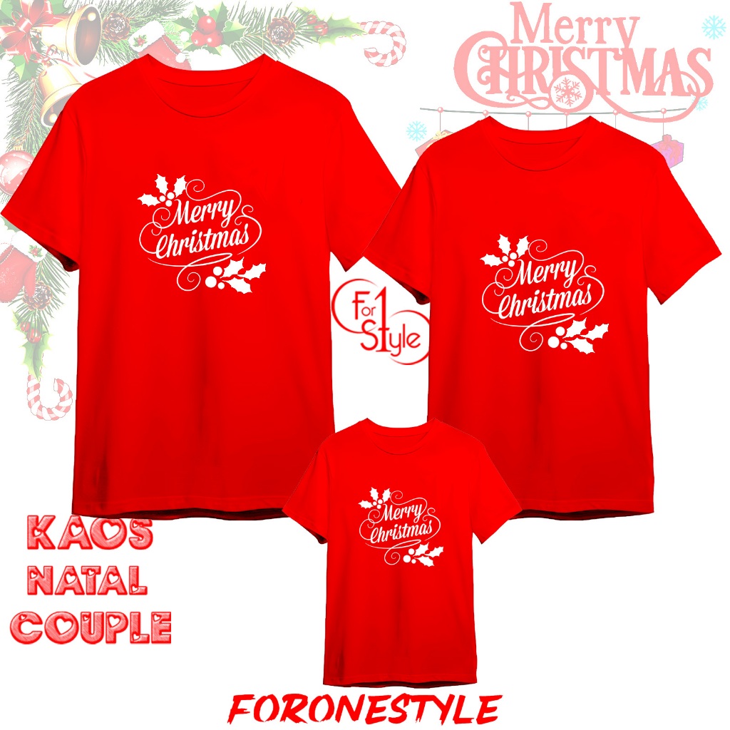 KAOS NATAL COUPLE KELUARGA MERRY CHRISTMAS 2023 DAUN MOTIF - kaos natal family couple - Kaos natal -