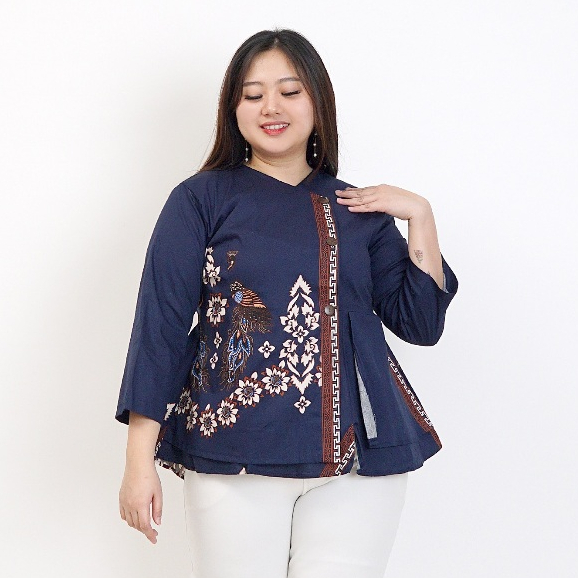 BAJU ATASAN BLOUSE BATIK WANITA 184 NAVY JUMBO BIG SIZE OVERSIZE BAJU HAMIL KERJA KANTOR PESTA FORMA