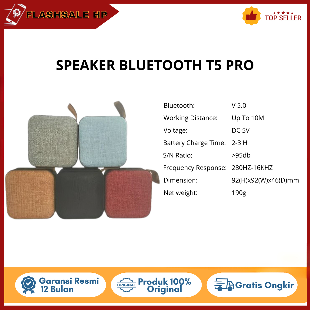 Speaker Bluetooth JBL T5 Super Bass Mini Speaker Aktif Hitam