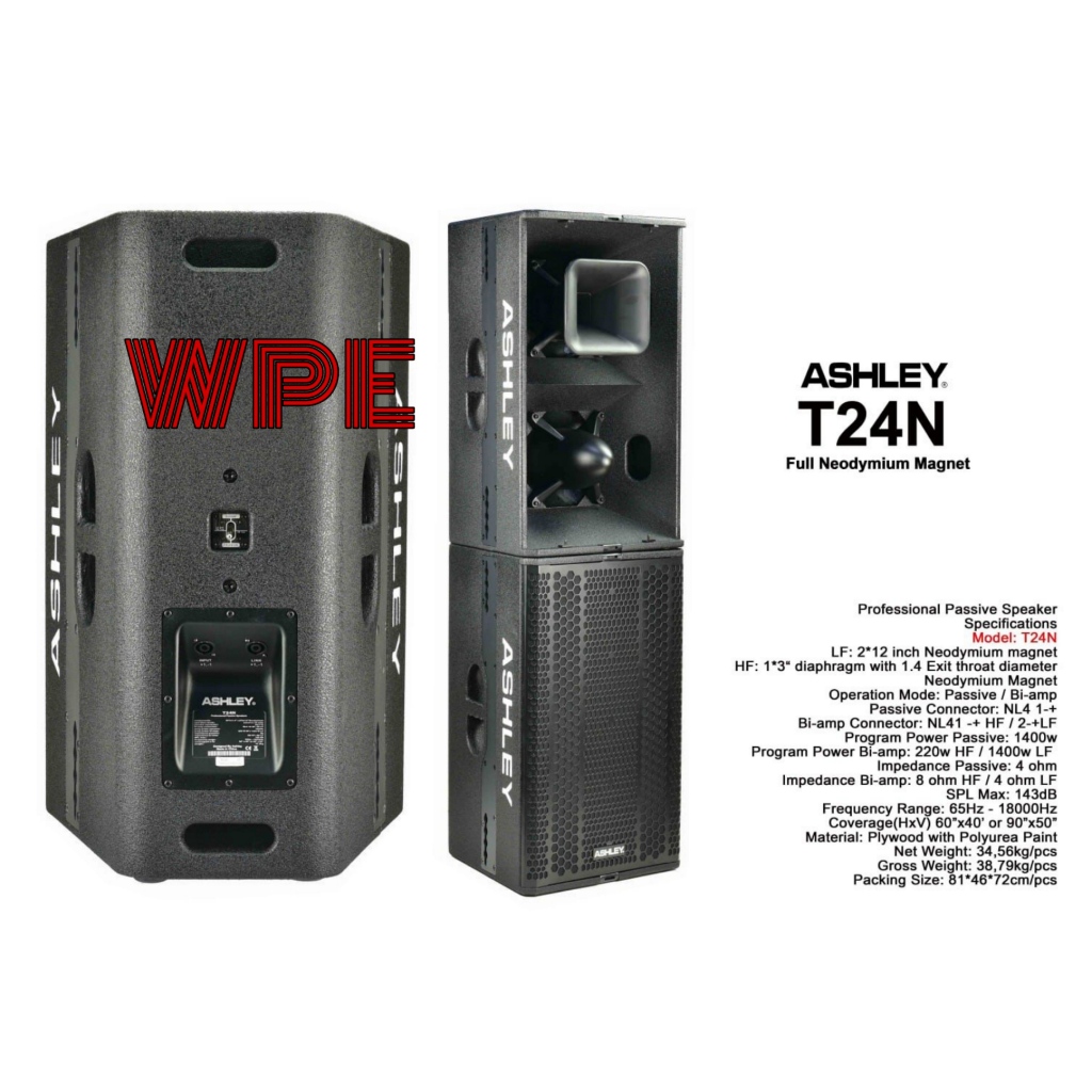 Speaker pasif ashley t24n t 24n t 24 n 2x12inch neodymium magnet original