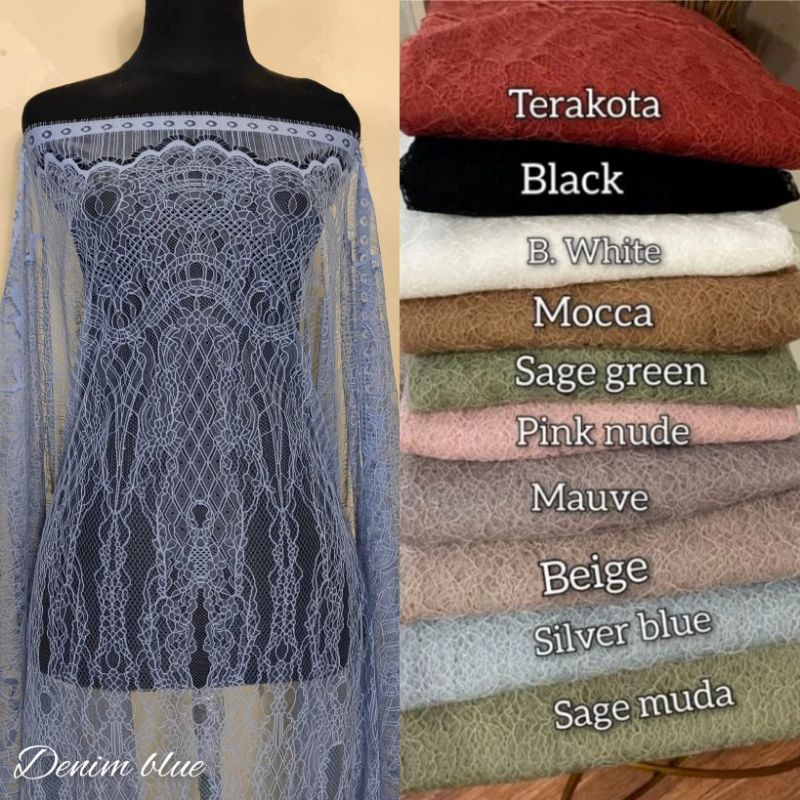 Kain Brokat Chantily Lace Panel Brukat Santili Chantily Bahan Kebaya Pengantin