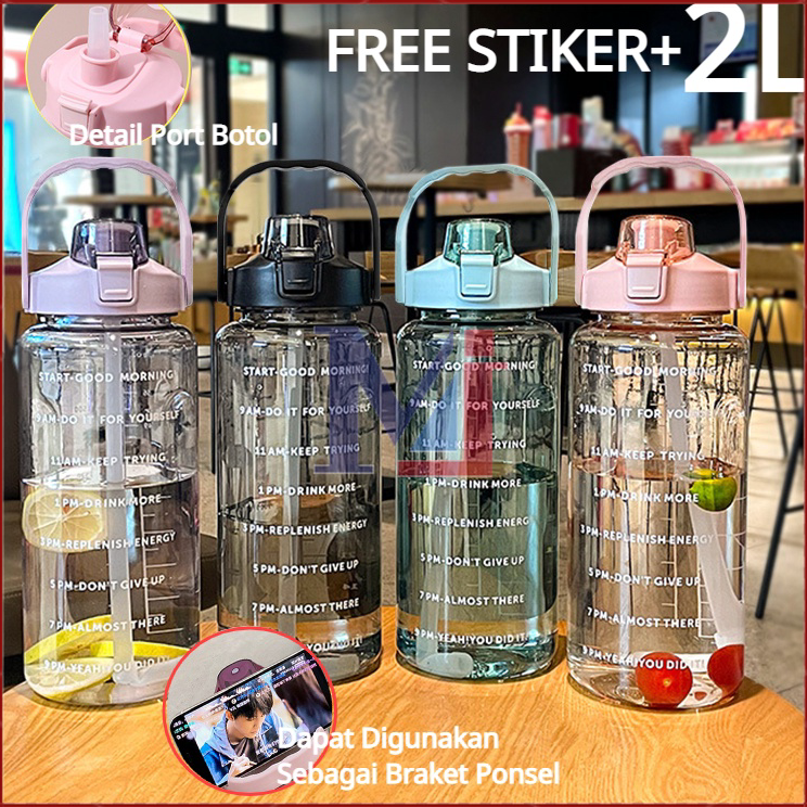 8.8 【COD】Botol Minum 2 Liter Viral/Minum 2 Liter Viral Botol Transparan/Botol Minum Motivasi  FREE S