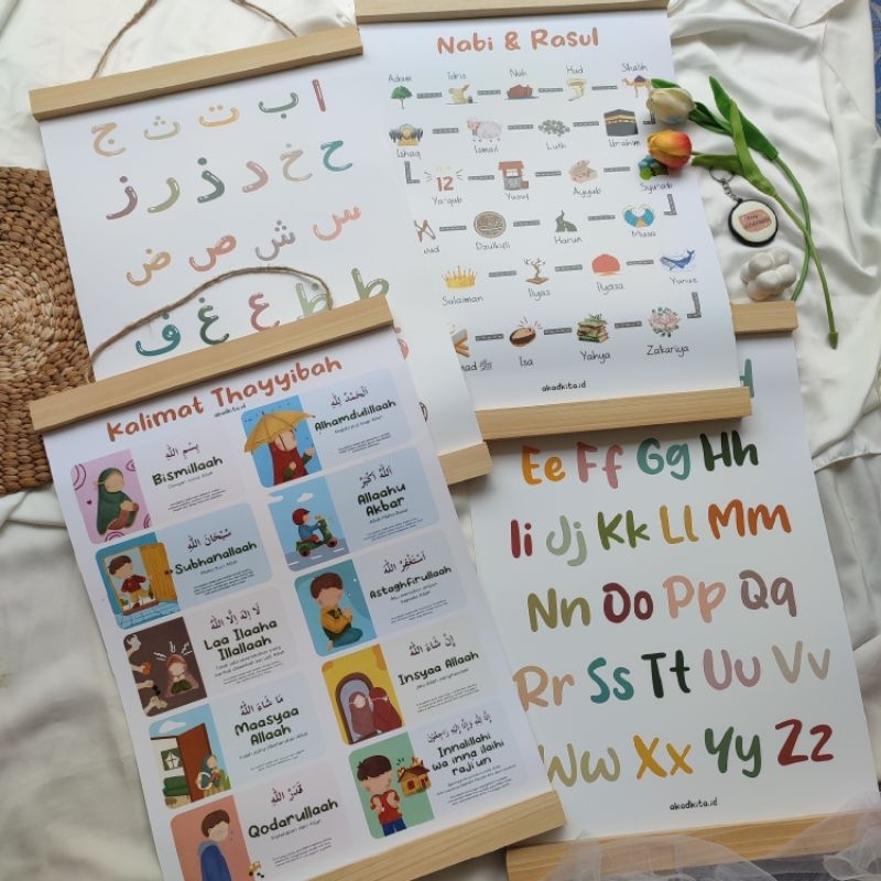 Poster Edukasi Anak Islami Nabi Rasul Abjad Angka Alphabet Hijaiyah Aesthetic Boho Earth Tone