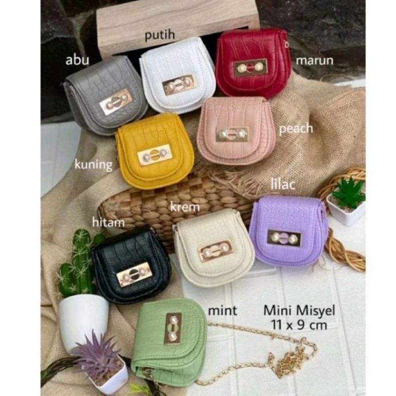 Tas Mini Selempang Mysel Mutiara Croco Viral(TERBARU) Tas Mini Lucu Tali Rantai | Slingbag Korean St