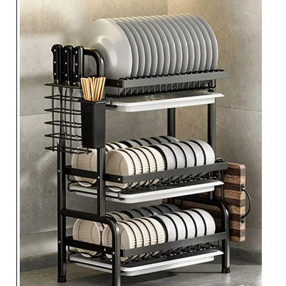 Rak Piring Wastafel Rak Piring Rak Piring 3 Susun / Rak Cuci Piring Penyimpanan Dapur Stainless