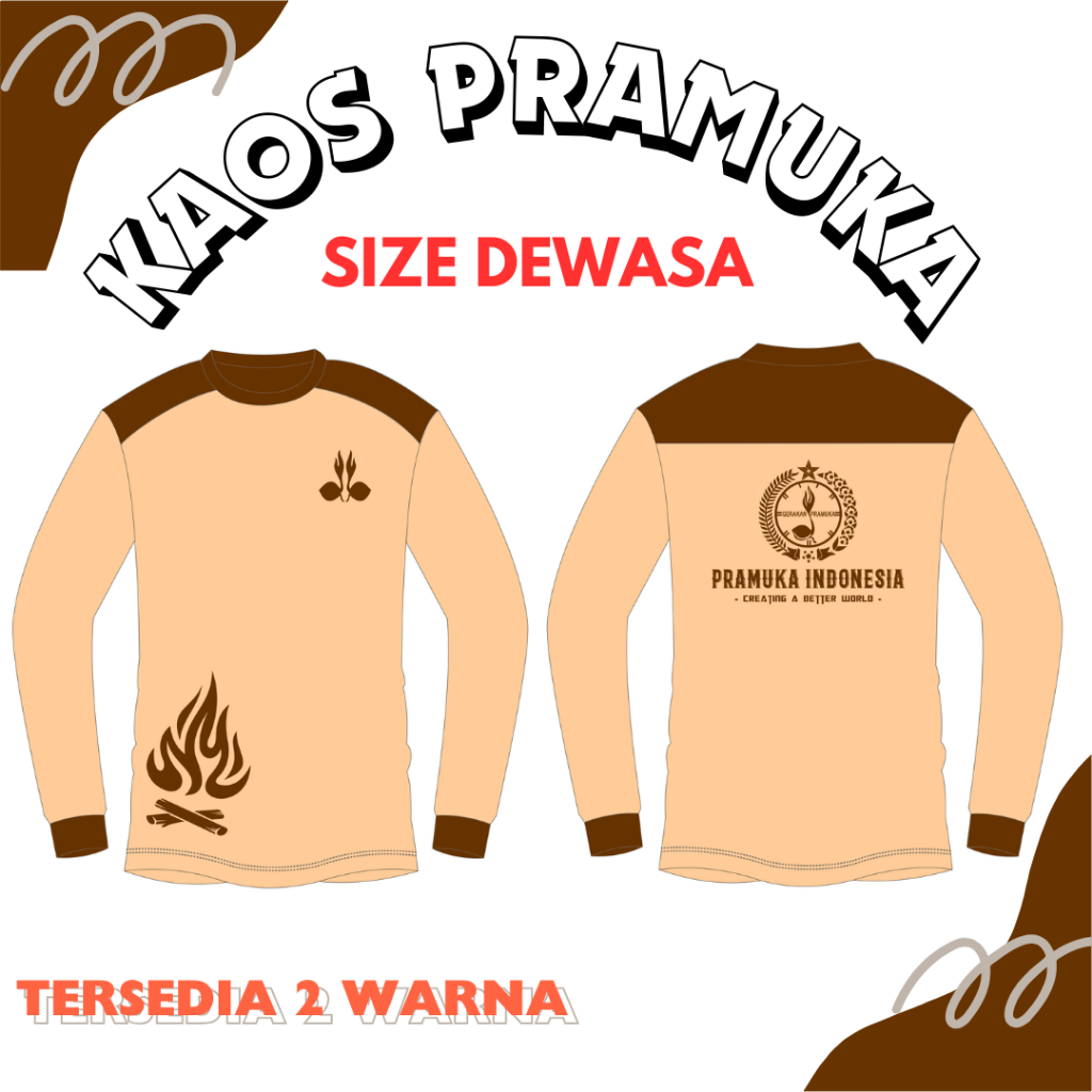 BISA COD KAOS LAPANGAN BAJU PRAMUKA PAKAIAN PDL SABLON PRAMUKA INDONESIA API UNGGUN LENGAN PANJANG