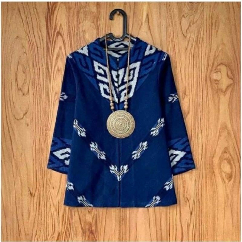 Baju Tenun Atasan Motif Toraja Biru