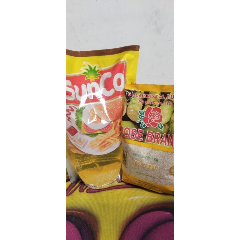 

PAKET HEMAT MINYAK GORENG SUNCO 2 LITER & GULA ROSEBRAND 1 KG