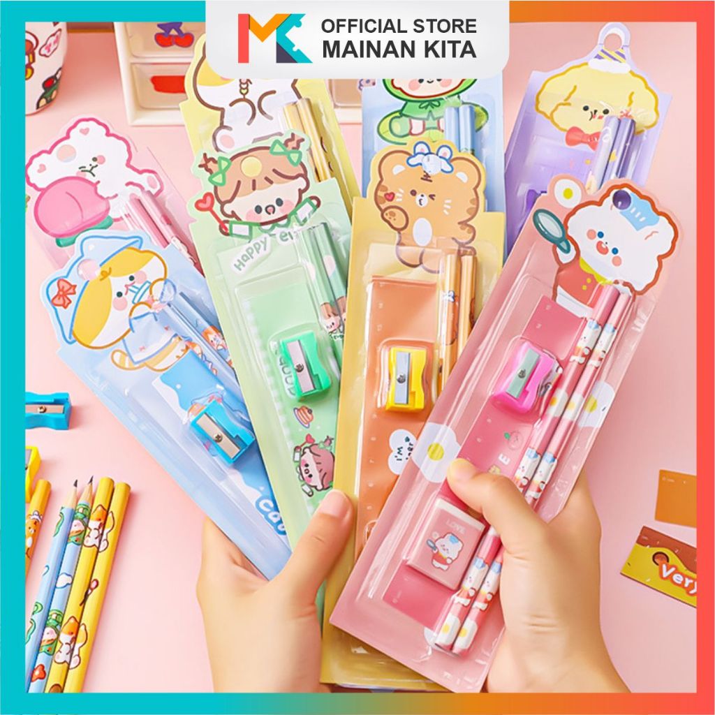 

MK601 5 in 1 Alat Tulis Stationary Anak Sekolah Lucu Pensil Penghapus Penggaris Souvenir