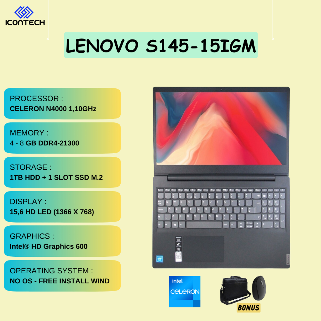 LENOVO S145-15IGM | Intel Celeron N4000 | 1TB HDD | 15,6 HD