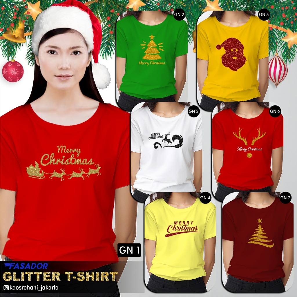 GRATIS NAMA, Kaos Natal Glitter Anak Couple Coupel Anak/Set Keluarga Ayah Ibu Anak Papa Mama/Merry C