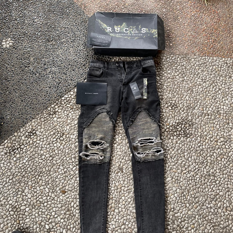 rucas x bimopd camo biker jeans