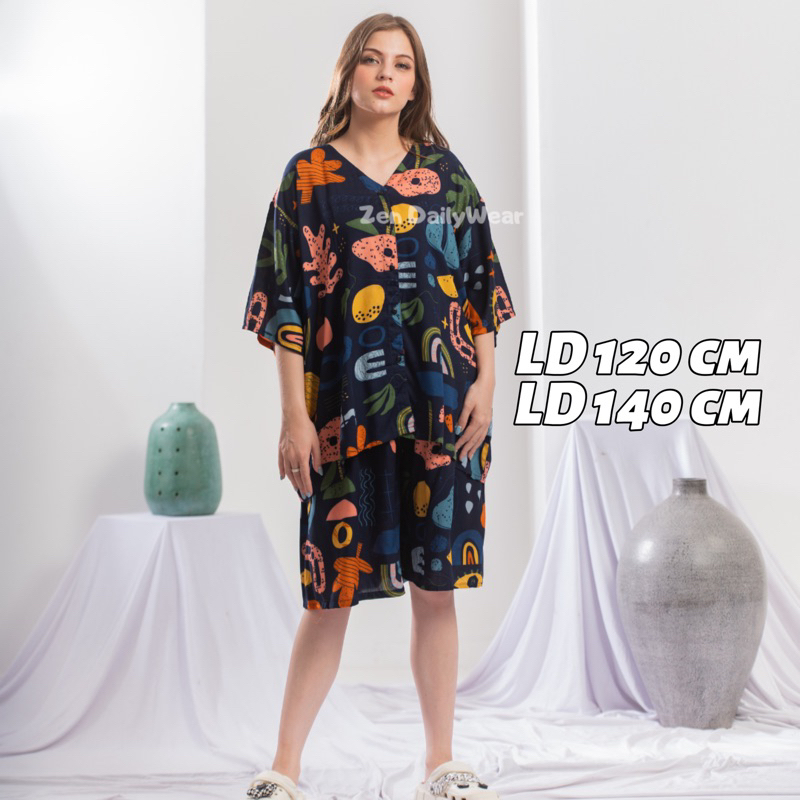 (Ld 120 dan 140) A - Z Baju One Set Wanita Setelan Pendek Rayon Premium Super Jumbo