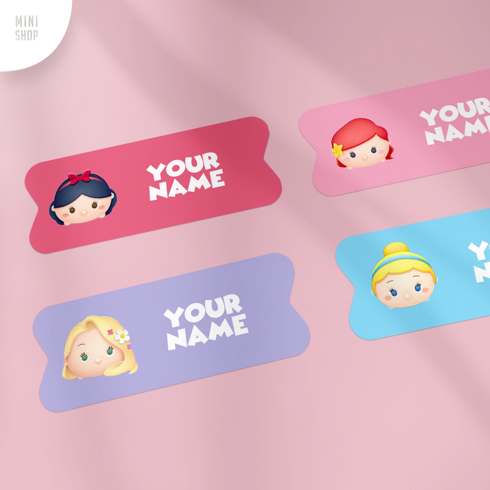 

Stiker Nama Custom Waterproof Tsum Princess ( Cinderella Snow White Ariel Mermaid Rapunzel ) LBB