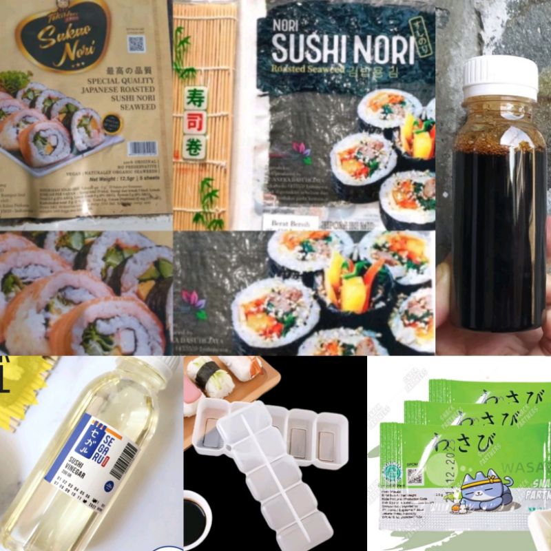 

Sushi Nori Sakao Nori Halal isi 5 Lembar + Bambu penggulung sushi | Sedia juga Cuka Sushi, Kecap Sushi, Cetakan, Tusuk, pemotong Sushi dan Mayonais