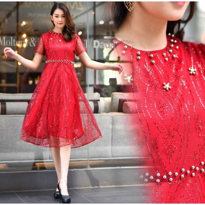 COD MIDI DRESS GAUN PENDEK BURKAT TYLLE WANITA DEWASA REMAJA KEKINIAN UNTUK TAHUN BARU NATALAN IBADA