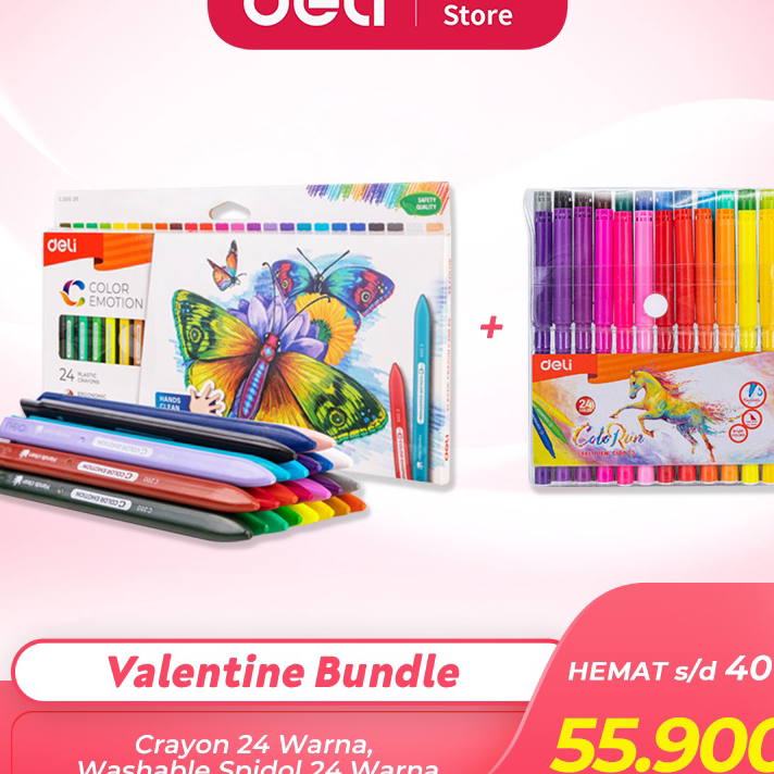 

Ready Deli Bundle Edisi Valentine / 1set Crayon 24 warna, 1set Spidol 24 Warna / VAL2022-10 Best Seller
