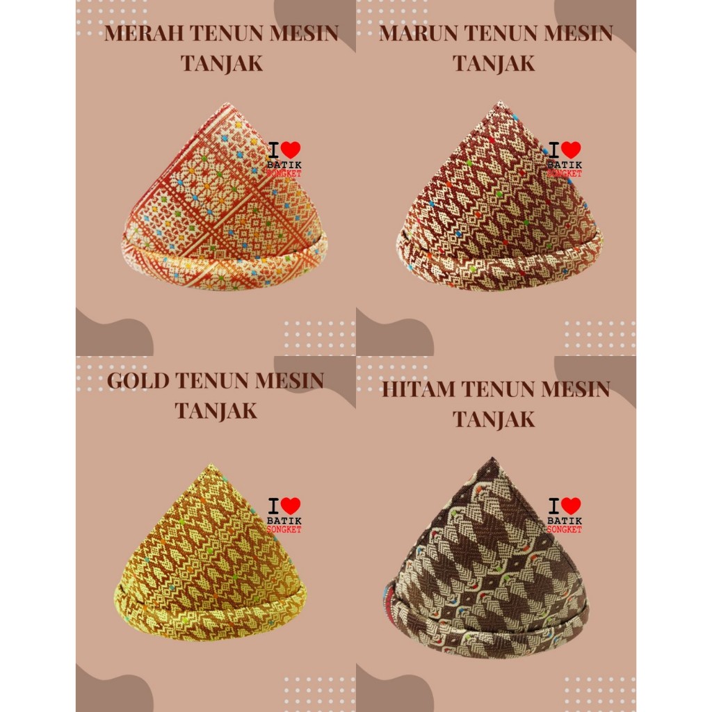 TOPI TANJAK PRIA LAKI-LAKI SONGKET TENUN ASLI ADAT PALEMBANG MELAYU BATIKSONGKET