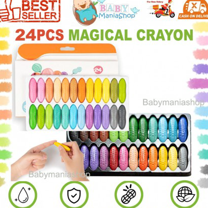 

Ready Stock Magical Crayon 12 pcs 24 pcs Crayons Set Bayi Anak Peanut Yplus UK Mudah Dihapus Tidak Kotor Tangan