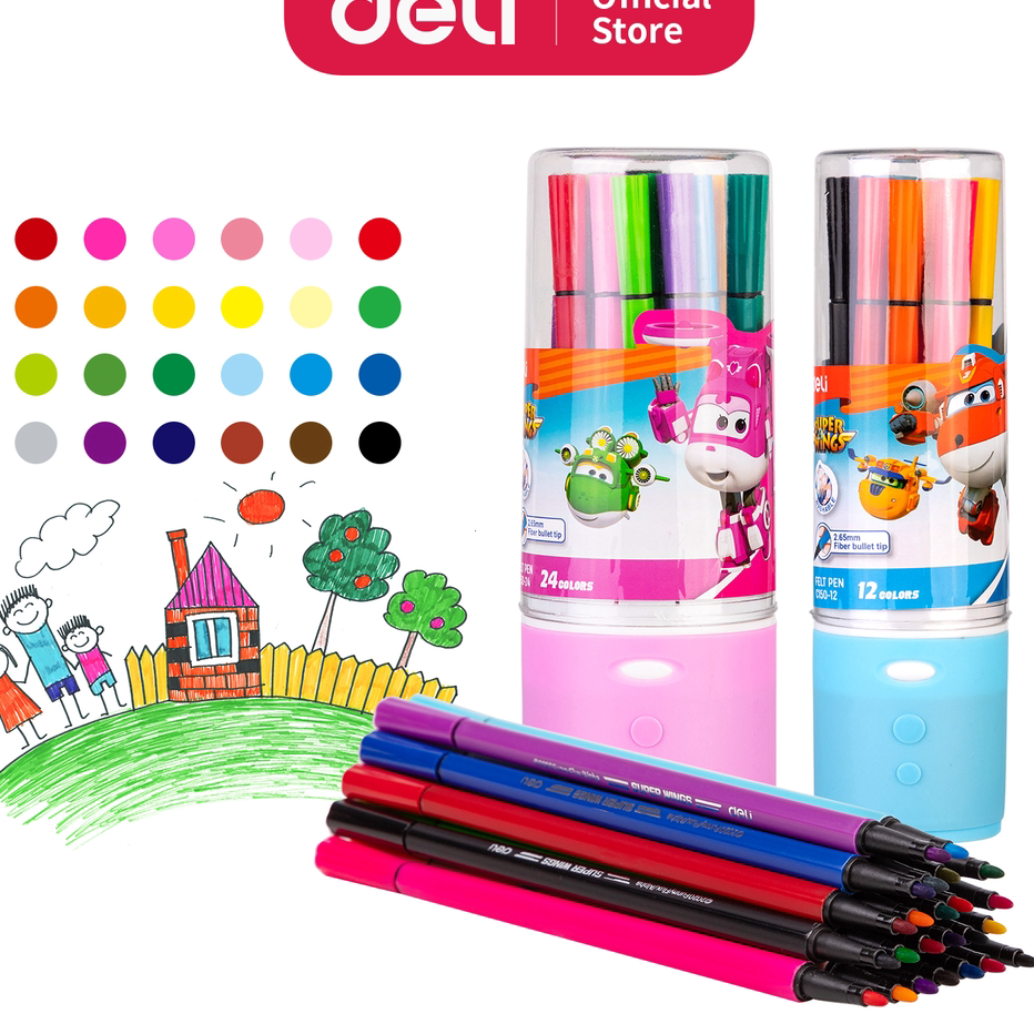 

Ready Stock Deli Super Wings Felt Pen / Spidol Warna 12/24 Warna Kemasan Tabung EC150-12 EC150-24 Serba Murah
