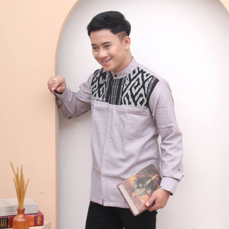 Baju Koko Tenun Songket Pria Kurta Dewasa Premium Kemeja Koko Lengan Panjang Kekinian