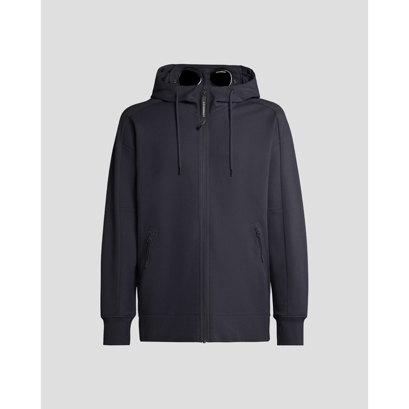 CP Company Diagonal Fleece Goggle Zip Hoodie Jacket In Navy