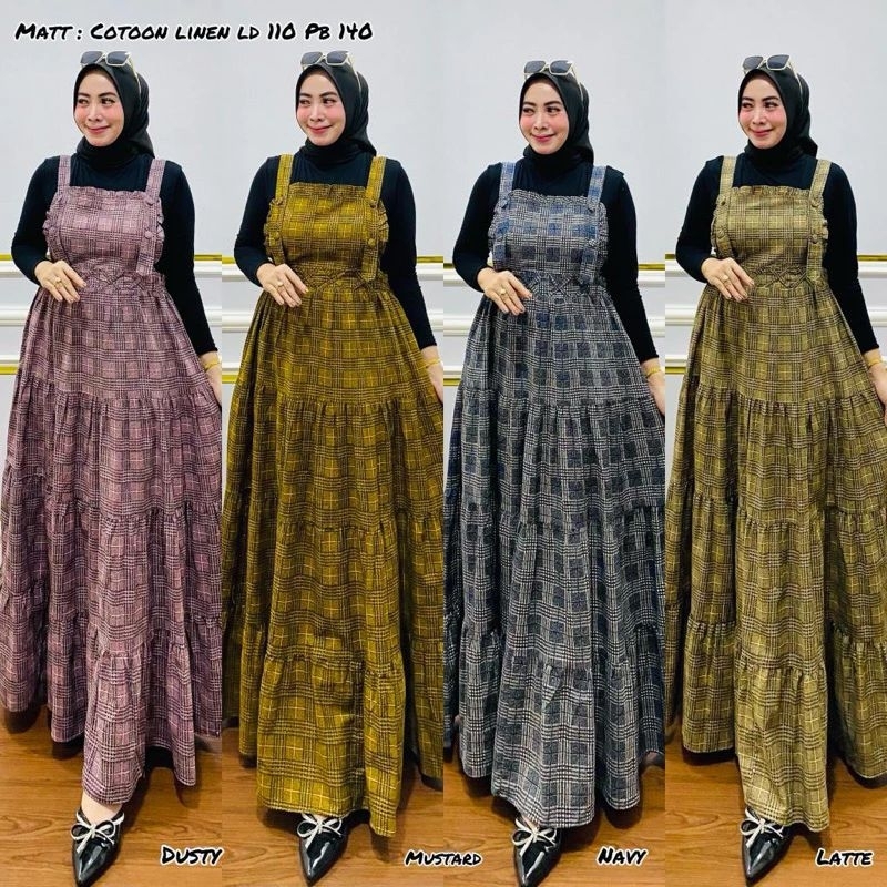 MOS Gamis Overall Luna motif kotak 926 / overall kekinian / overall viral / realpict