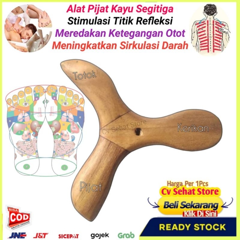 Alat Pijat Segitiga Kayu Kerokan Refleksi Kaki Tradisional Kesehatan Memijat tiga Bintang Urut Pegal