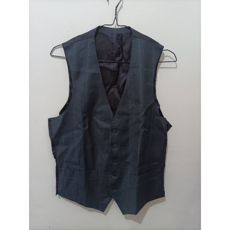 BISA NEGO rompi/vest blazer jas warna navy biru dongker garis salur putih free size allsize preloved