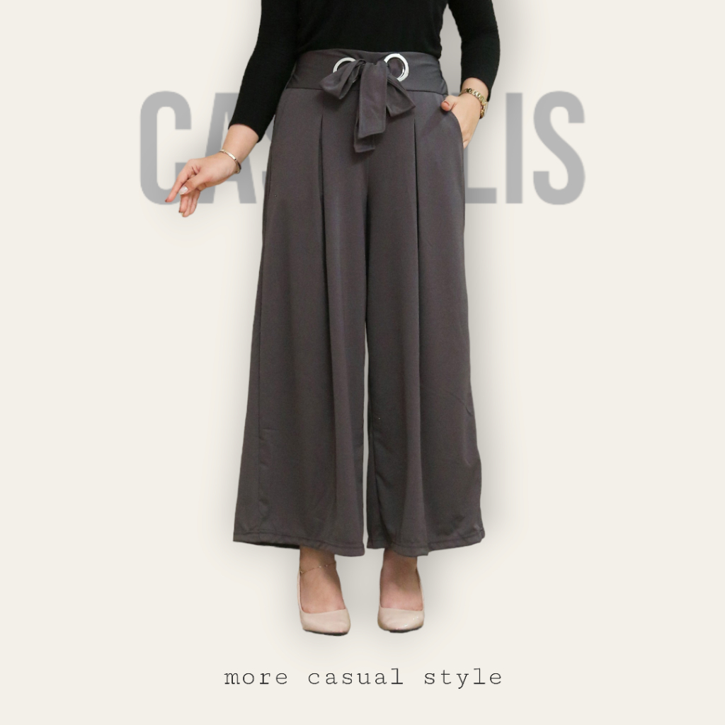 Casualis - Celana Kulot Wanita Highwaist Loose Pants Crinkle Premium Kuliah Bahan Kain Jatuh Kekinia