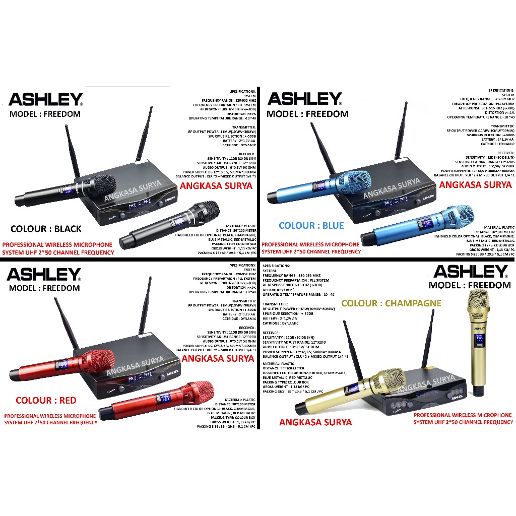 Mic Wireless ASHLEY FREEDOM Original , MULTI CHANNEL 2*50 Channel