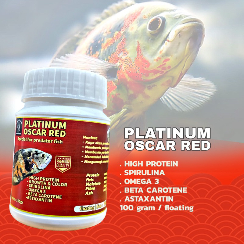 PELET PAKAN IKAN PREDATOR PLATINUM OSCAR RED BATIK ALBINO 100GR FLOATING