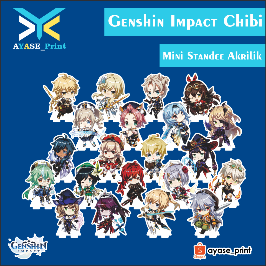 Standee Akrilik Mini GENSHIN IMPACT CHIBI MONSTADT KARAKTER | Aether Albedo Amber Barbara Benet Chil