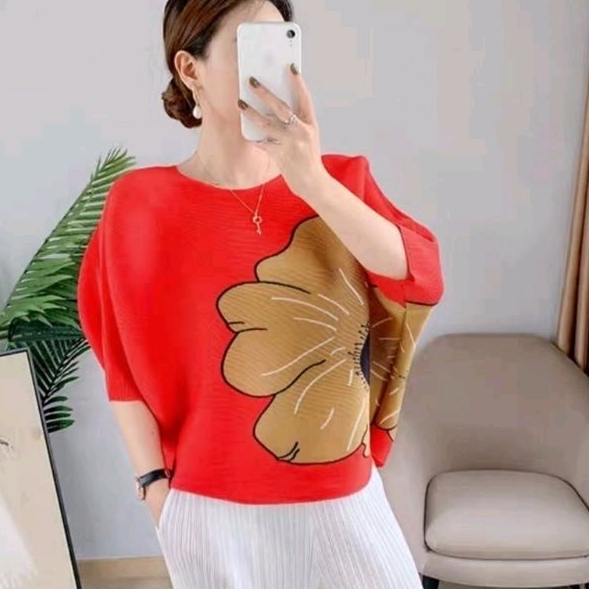 1440 Baju atasan blouse MIYAKO PLEATS BATWING TOP lengan kalong Korea Korean style wanita premium im