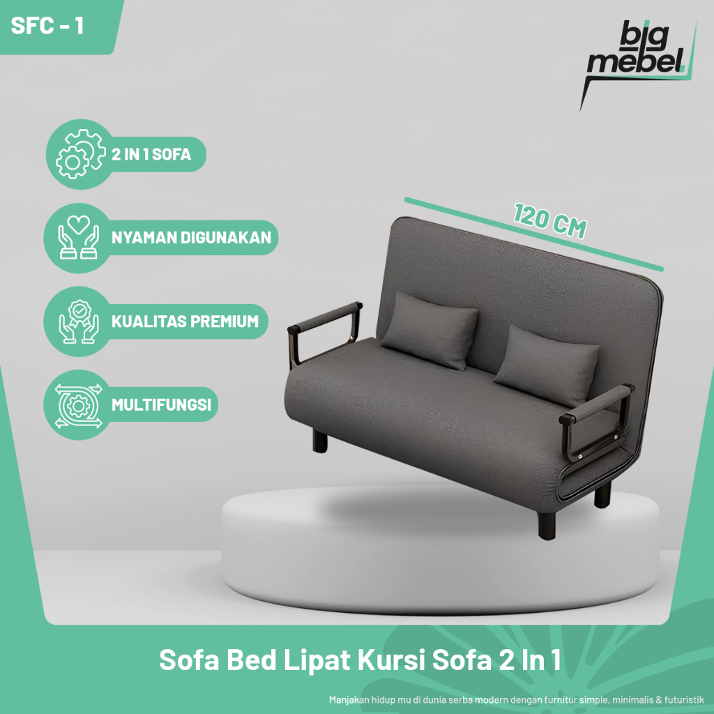 BIG MEBEL Sofa 2 in 1 Sofa Bed Ukuran 120cm Sofa Tidur Sofa Kasur Minimalis Lipat Tempat Duduk 120CM