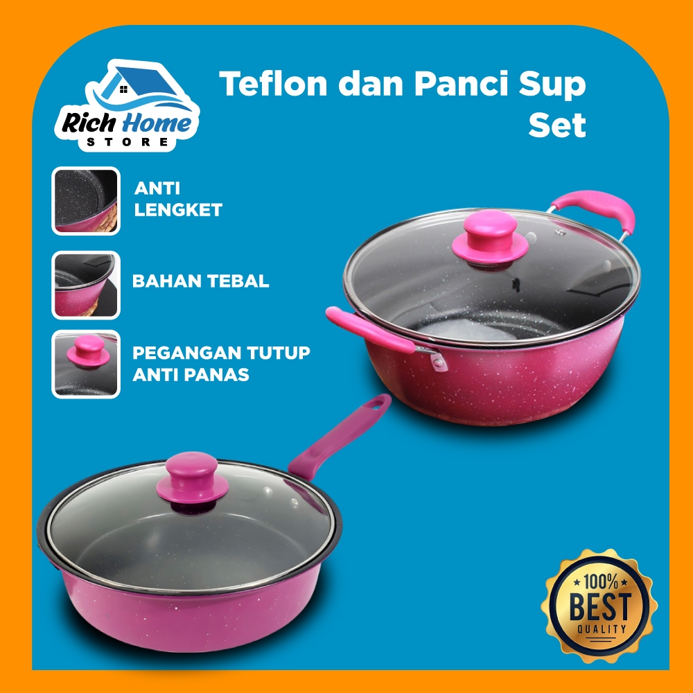 Rich Home/ "Panci Set Wajan Penggorengan/ Panci Set Serbaguna/Set Lengkap Stainless/teflon Teflon "