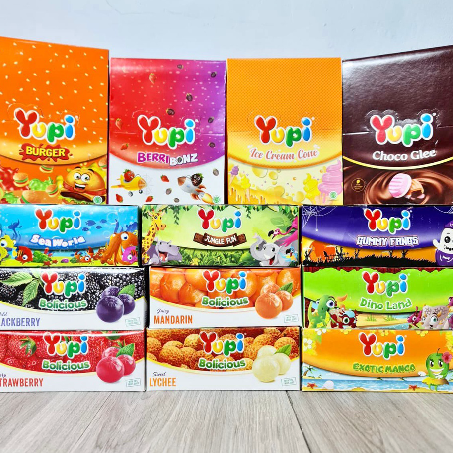 

RPYS1213 ORIGINAL% (JURAGAN) Permen YUPI All Varian Rasa Isi 24 Pcs Per Box Baby Bear / Little Star / Gummy Fangs / Wotta Melon / Ice Cream / Exotic Mango / Berribonz / Choco Glee Fruity Cola / Bolicicious Strawberry Orange / Dino Land / Jungle Fun / Mini