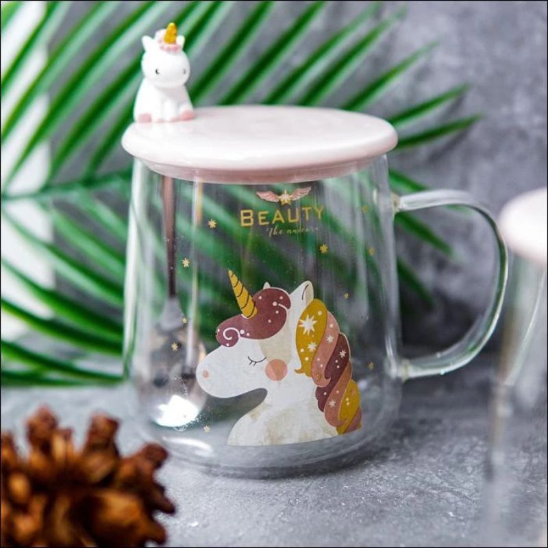 Gelas Kaca Unicorn Kaca Mug Air Minum, Kopi, Teh Tahan Panas Dingin