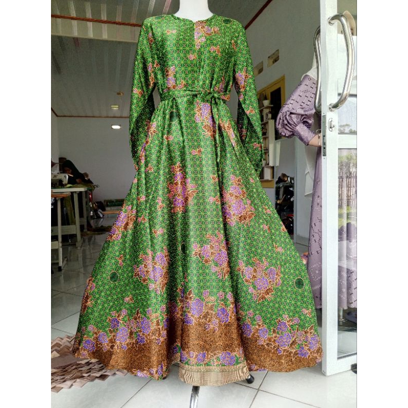 Gamis Muslimat NU Payung Semi Sutra Hijau Tua/Sufiana Collection/Gamis muslimat NU semi sutera