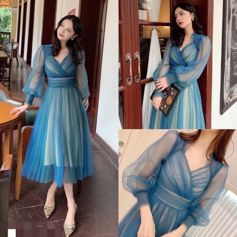 PREMIUM IMPORT TC0257 ADELAIDE Tille Midi Dress Premium Style Korean tulle polos Vintage Dress sifon