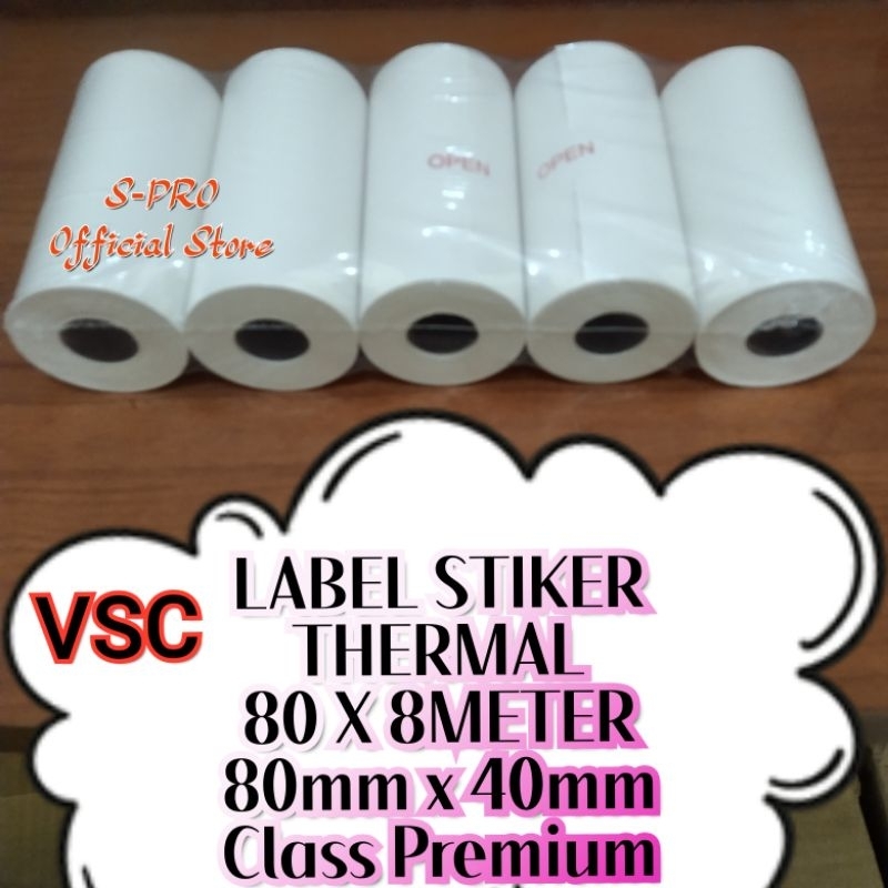

VSC KERTAS LABEL STIKER THERMAL 80MM 80X40 KERTAS STIKER LABEL TIPE PREMIUM PRINTER 80MM