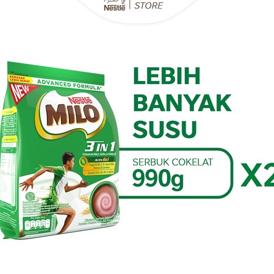 

Ready Stock MILO 3in1 ACTIV-GO Susu Coklat Pouch 990 Gr x 2pcs Terlaku.